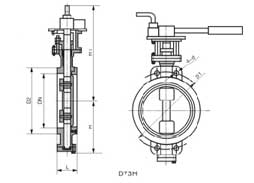 D73H、D43H對(duì)夾式氟密封手動(dòng)蝶閥PN10~PN25尺寸圖